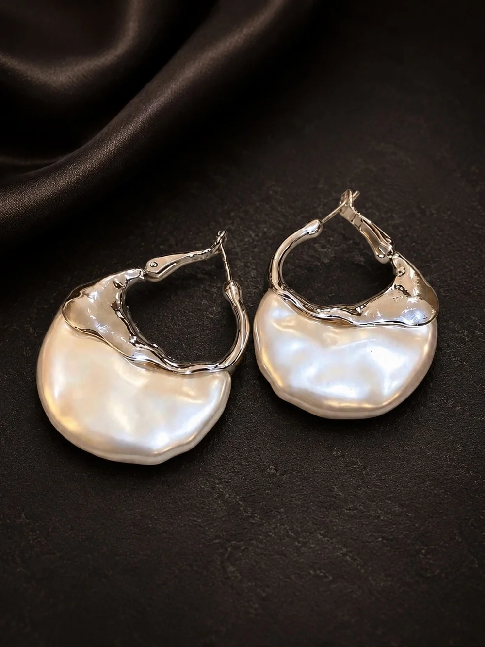 Statement Silver Pearl Hoop Earrings